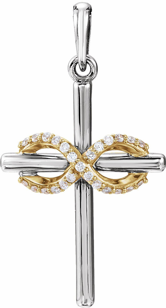 14k white & yellow .06 ctw diamond infinity-inspired cross pendant