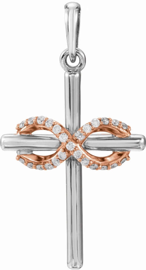 14k white & rose .06 ctw diamond infinity-inspired cross pendant