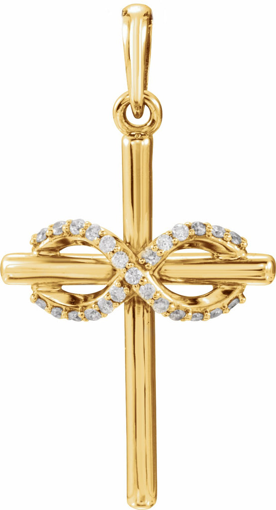 14k yellow .06 ctw diamond infinity-inspired cross pendant