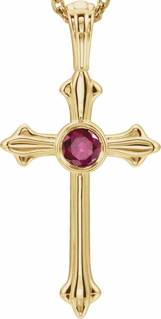 14k yellow ruby cross pendant