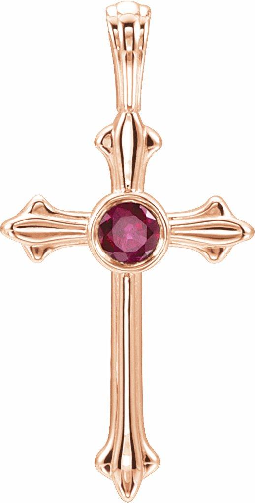 14k rose ruby cross pendant