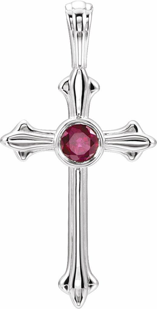 14k white ruby cross pendant