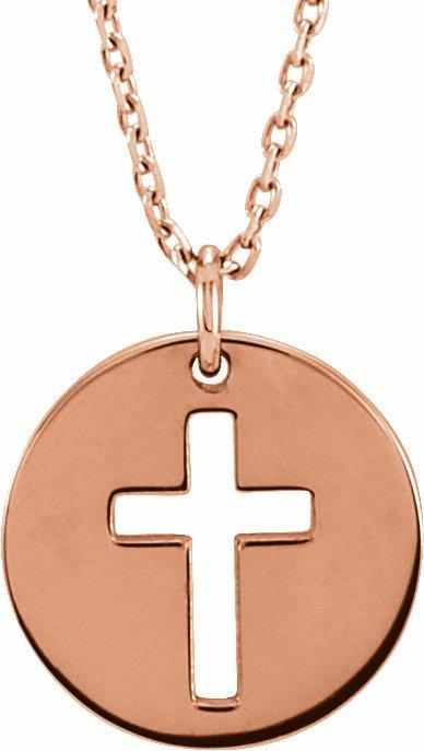 14k rose pierced cross disc 16-18" necklace