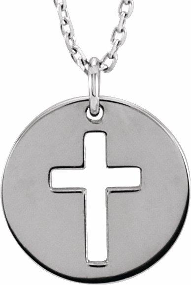 14k white pierced cross disc 16-18" necklace