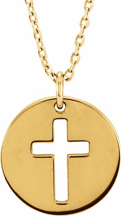 14k yellow pierced cross disc 16-18" necklace