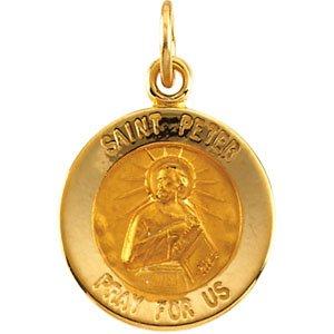 14k yellow 12 mm round st. peter medal