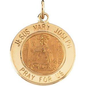 14k yellow 15 mm round jesus, mary and joseph medal