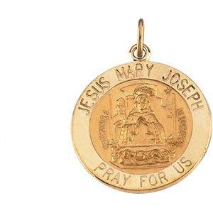 14k yellow 12 mm round jesus, mary and joseph medal