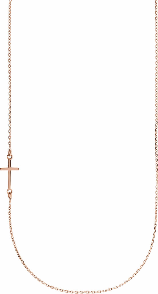 14k rose off-center sideways cross 16" necklace  