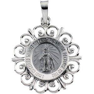 14k white 18 mm round miraculous medal  