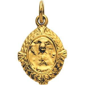 14k yellow 12x9 mm jesus, mary and joseph medal