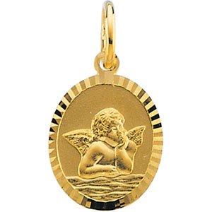 14k yellow 11x9 mm oval cherub angel medal