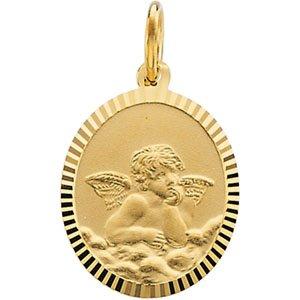 14k yellow 14x12 mm oval cherub angel medal