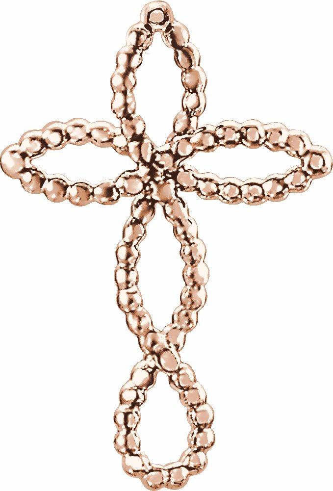 14k rose beaded cross pendant 