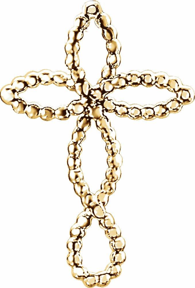 14k yellow beaded cross pendant 