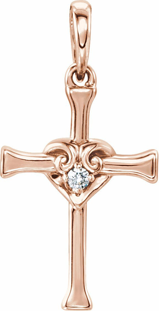 14k rose .025 ct diamond cross with heart pendant