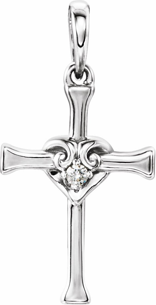 14k white .025 ct diamond cross with heart pendant