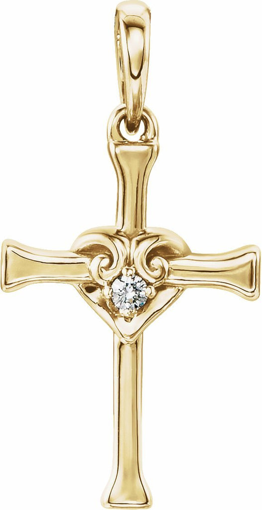 14k yellow .025 ct diamond cross with heart pendant