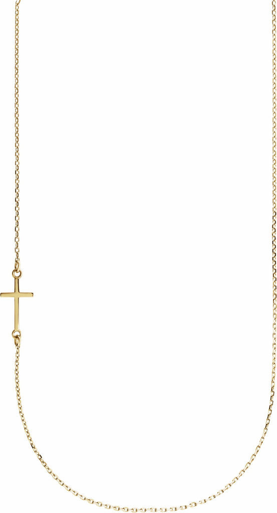 14k yellow off-center sideways cross 16" necklace  