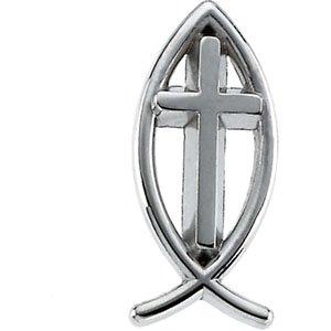 14k white 17x8 mm ichthus (fish) with cross lapel pin