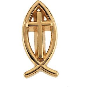 10k yellow 13.75x6.25 mm ichthus (fish) with cross lapel pin