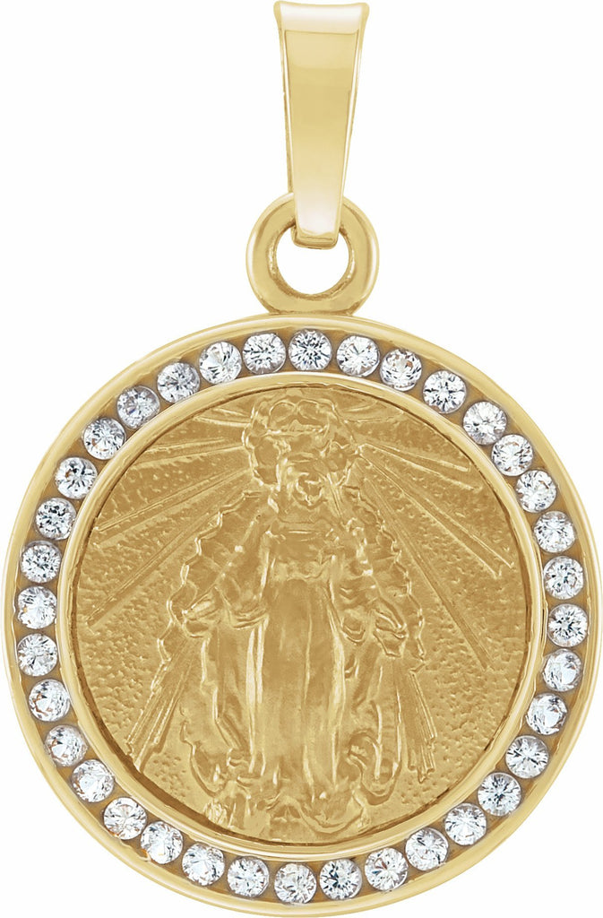 14k yellow created white sapphire miraculous medal
