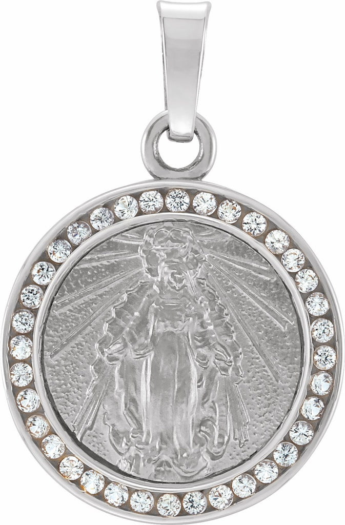 14k white created white sapphire miraculous medal