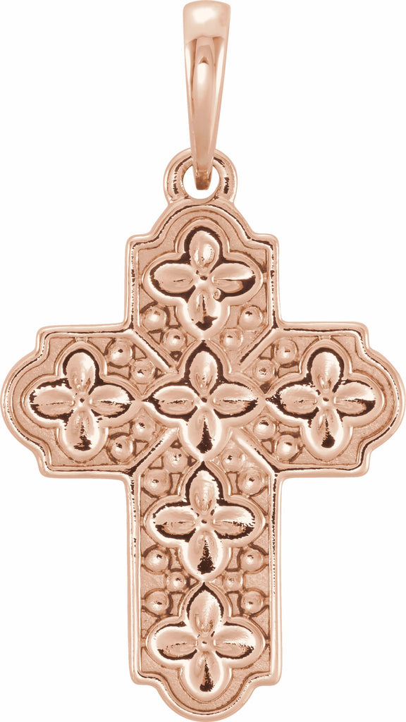 14k rose ornate floral-inspired cross pendant