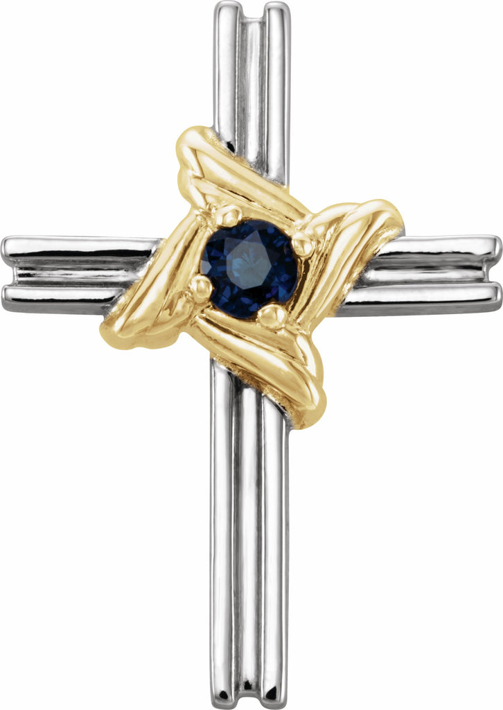 14k white & yellow blue sapphire cross pendant 