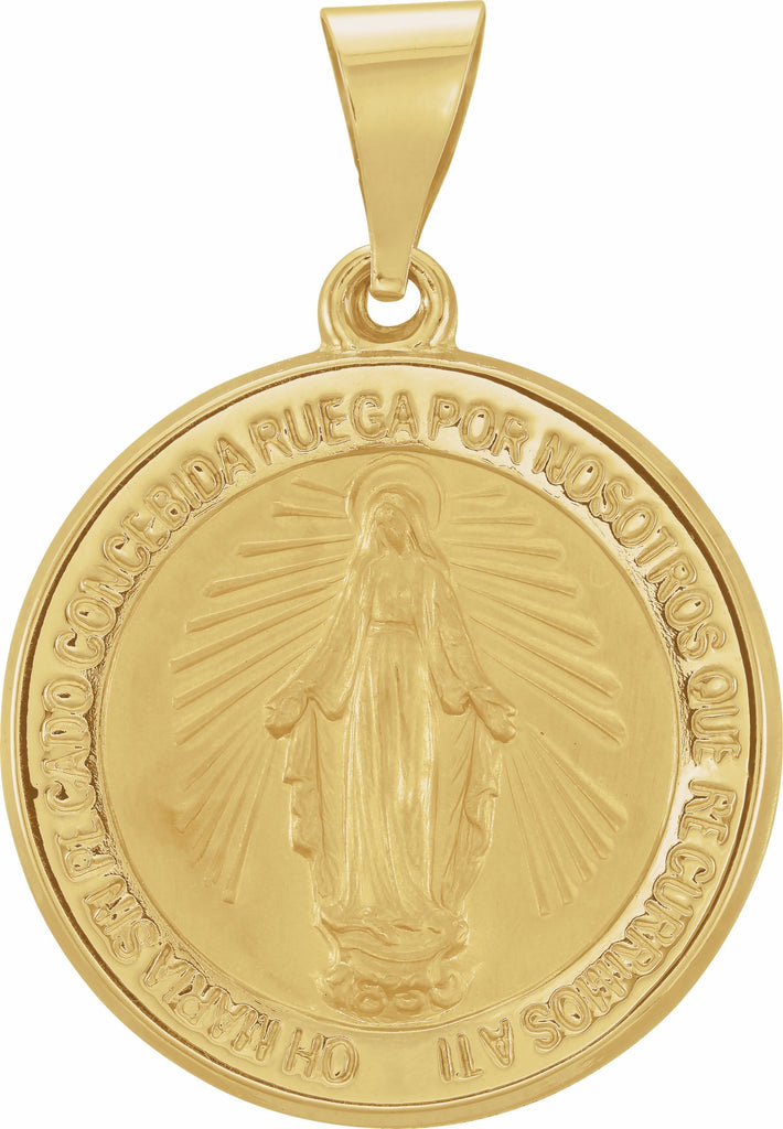 14k yellow 18 mm hollow round spanish miraculous medal