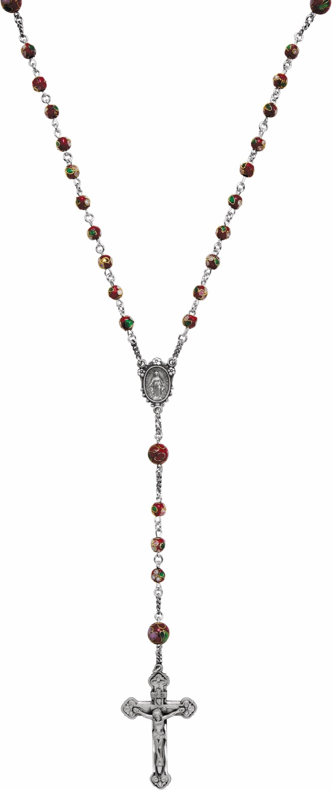 sterling silver red cloisonne rosary