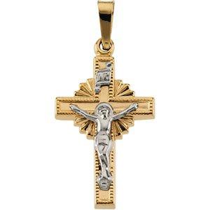 14k yellow & white 19x13 mm hollow crucifix pendant