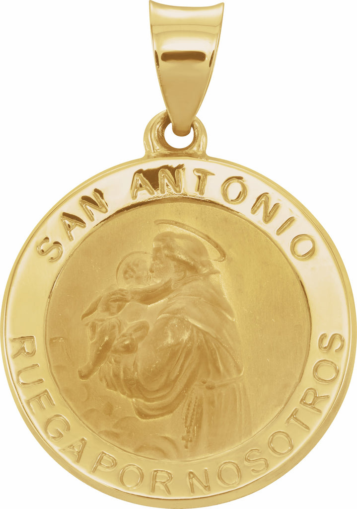 14k yellow 18 mm round hollow spanish st. anthony medal 