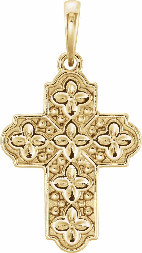 14k yellow ornate floral-inspired cross pendant