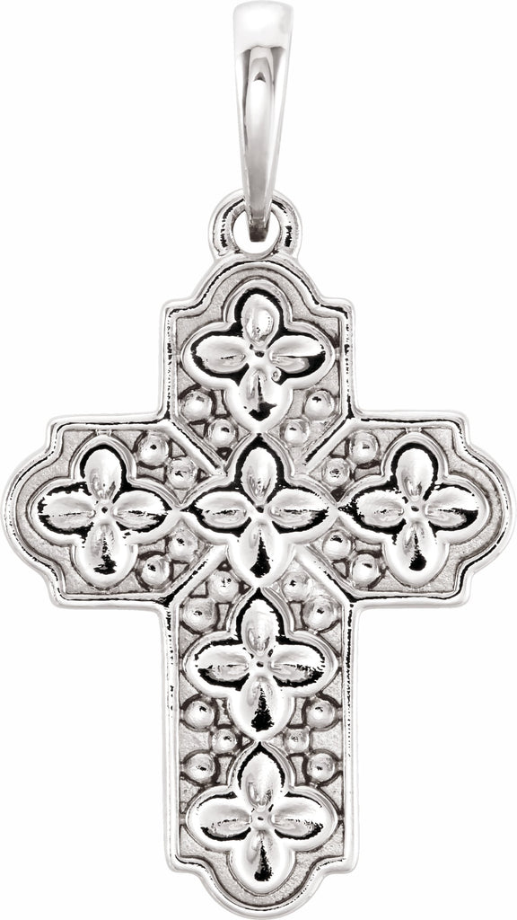 14k white ornate floral-inspired cross pendant