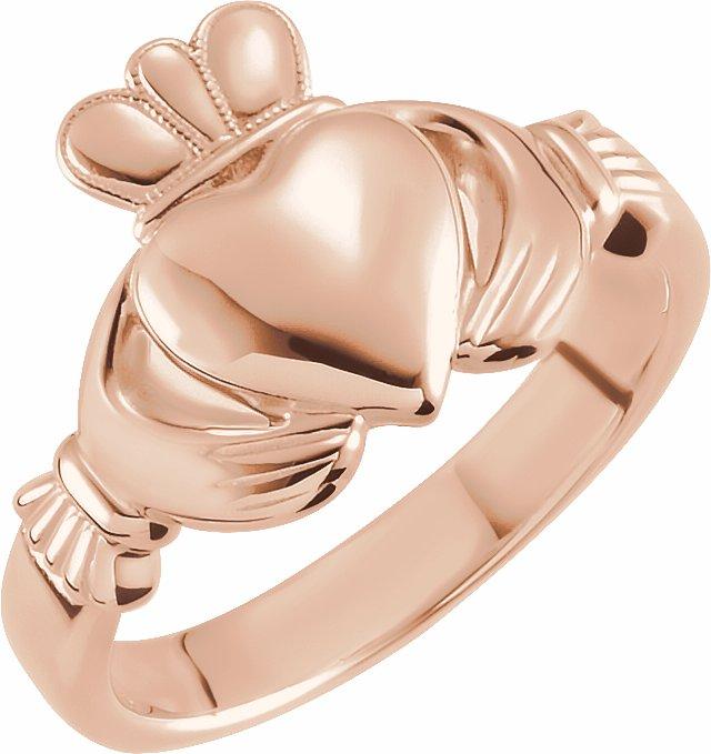 14k rose 8.5 mm claddagh ring size 12