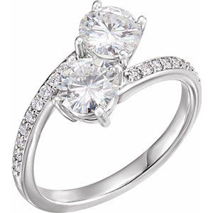 14k white 4 mm round forever  moissanite & 1/6 ctw diamond ring  