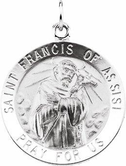 sterling silver 22 mm round st. francis of assisi medal necklace 