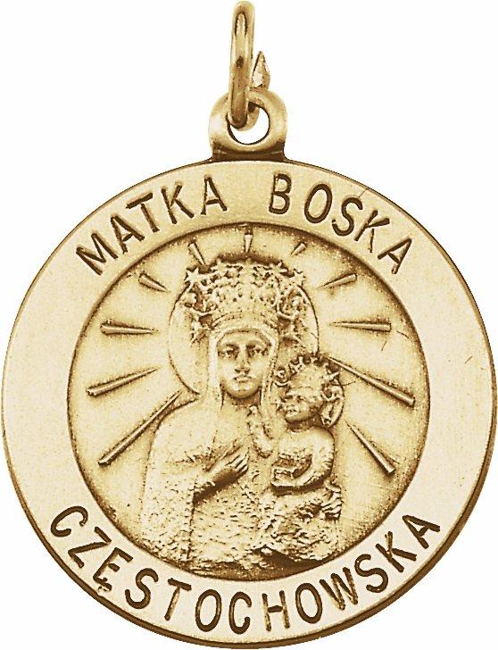 14k yellow 18.25 round matka boska medal