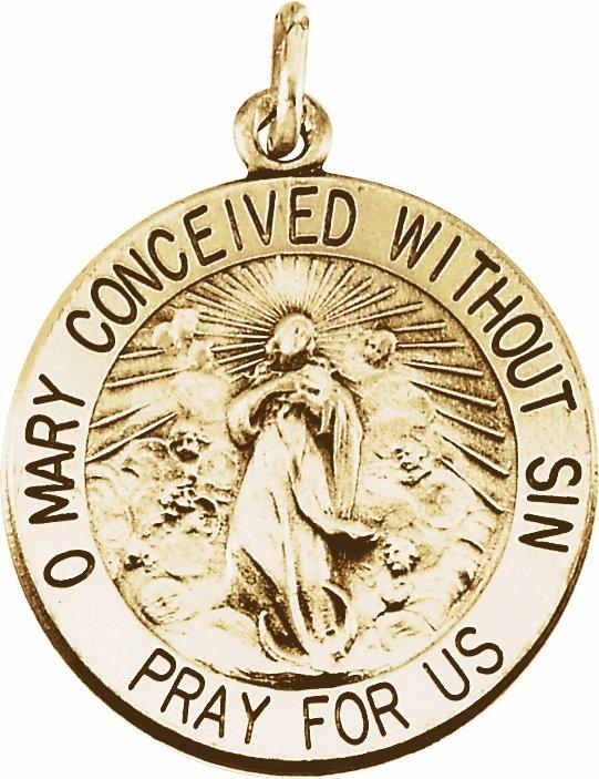 14k yellow 18 mm round immaculate conception medal