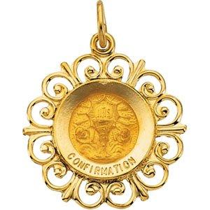 14k yellow 18 mm round confirmation pendant medal