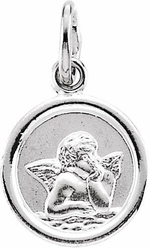 14k white 10 mm round cherub angel medal