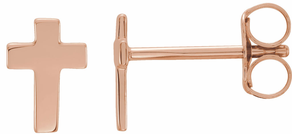 14k rose 7x5 mm cross earrings