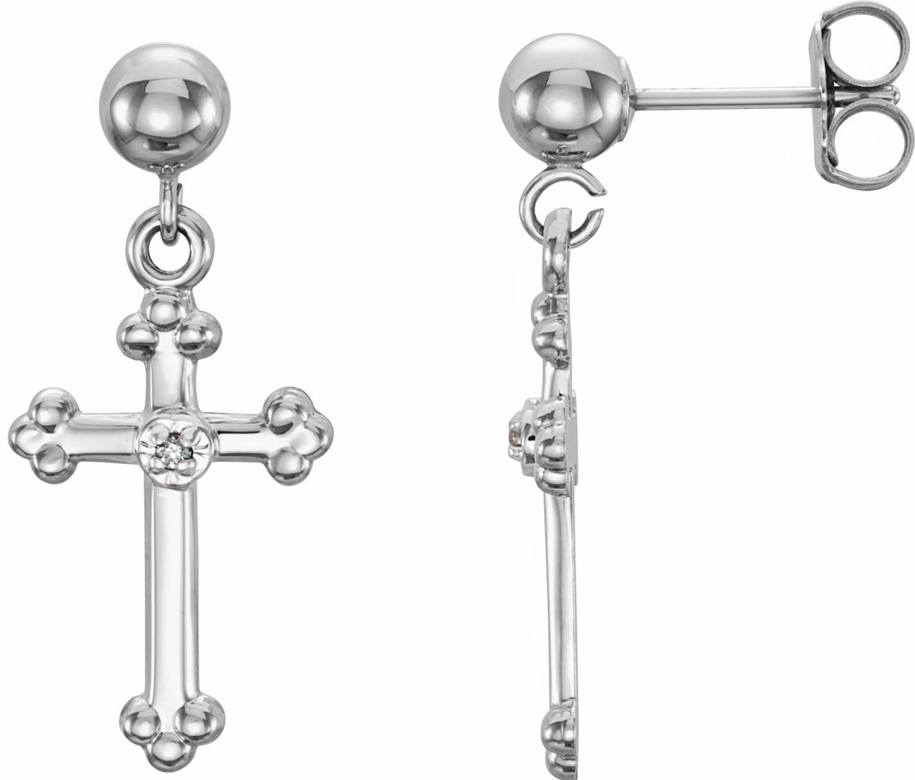 14k white .005 ctw diamond cross dangle earring