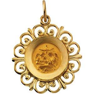 14k yellow 18 mm round baptismal medal