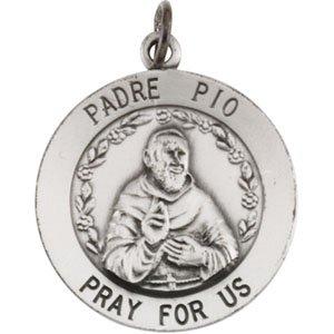 sterling silver 18 mm round st. padre pio 18" necklace