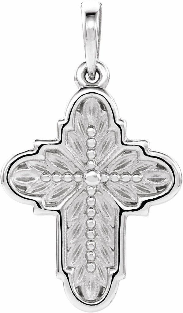 14k white 19x13.7 mm ornate leaf cross pendant