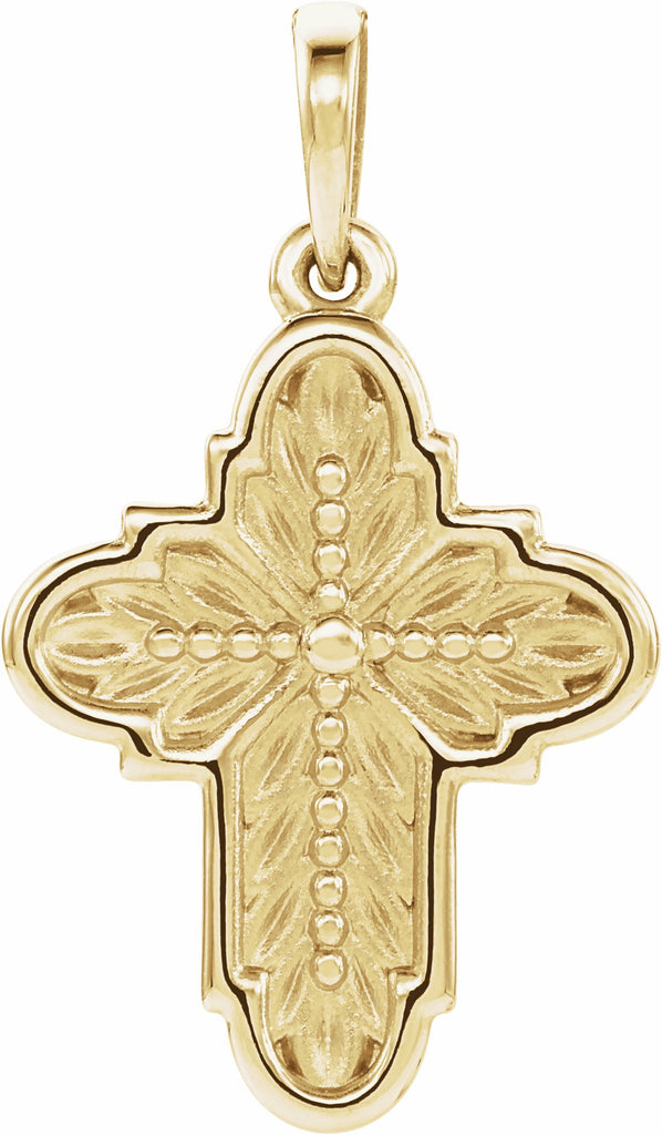 14k yellow 19x13.7 mm ornate leaf cross pendant