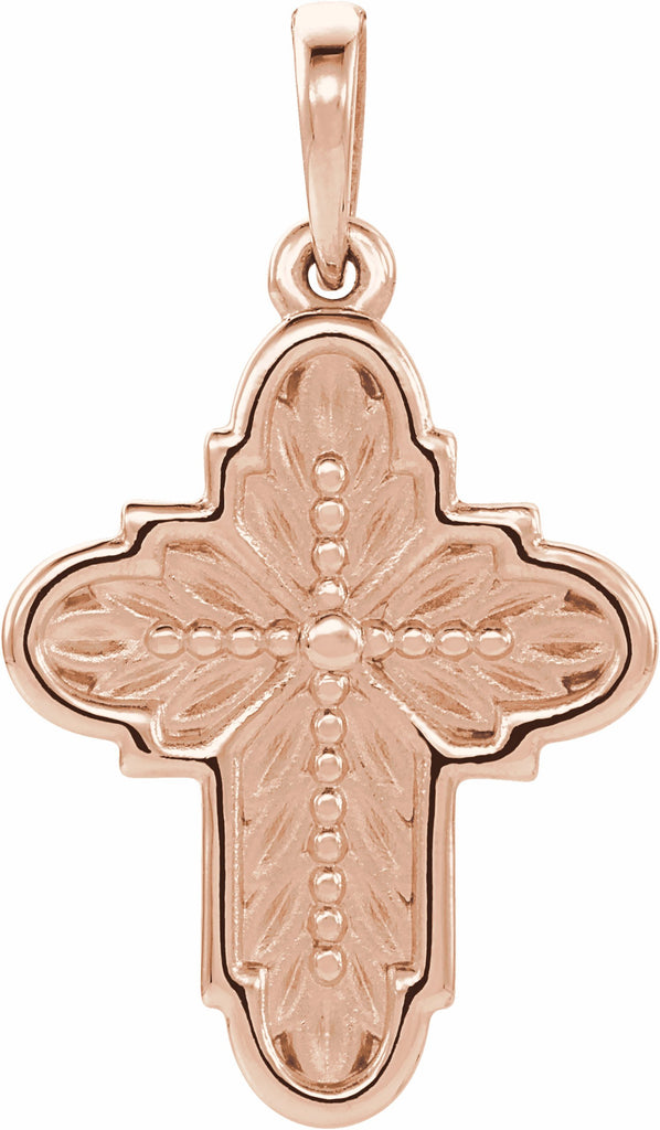 14k rose 19x13.7 mm ornate leaf cross pendant