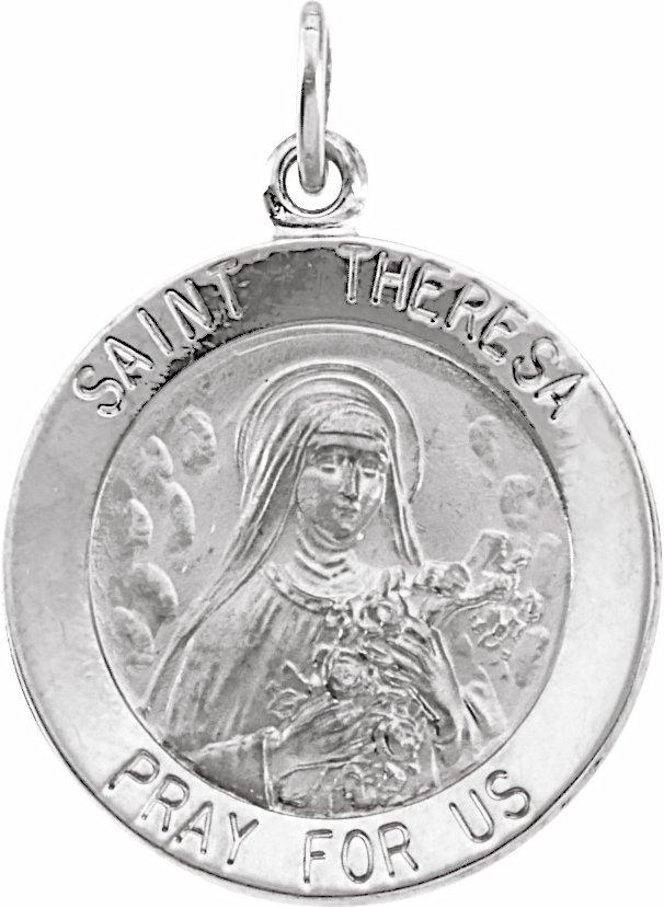 sterling silver 22 mm round st. theresa 24" necklace